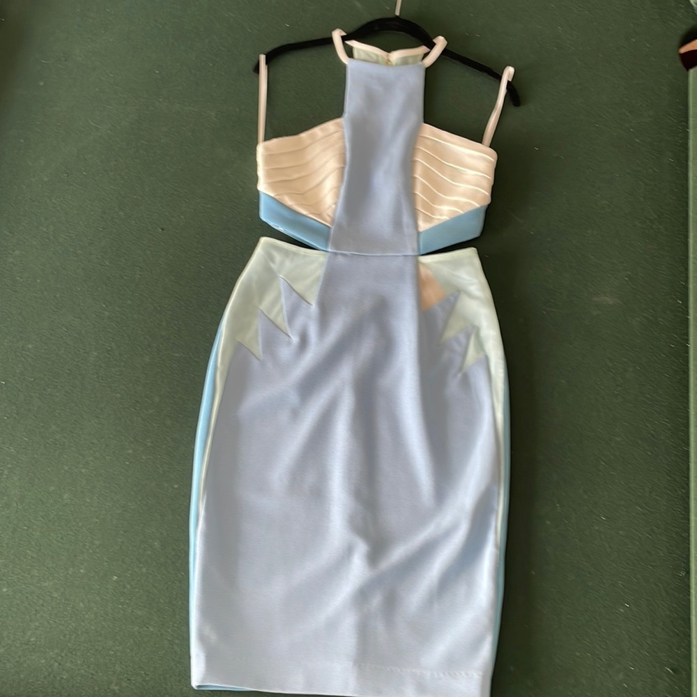 Three Floor Light Blue Cut out Dress